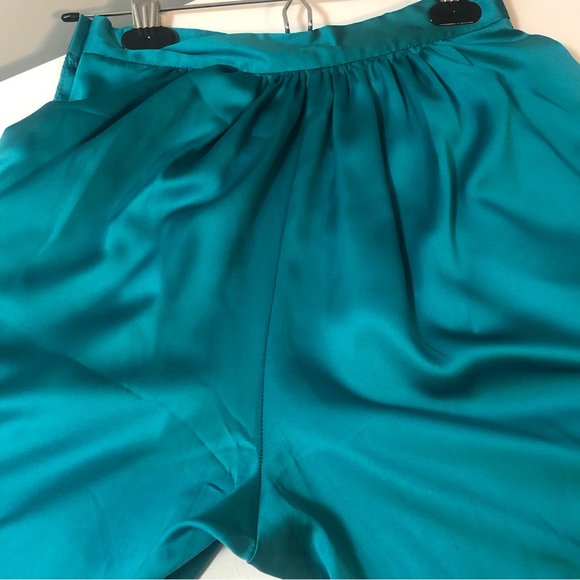 VTG Paris Fashion Co. Pleated Blue/Green Satin Pants Sz 6 Tapered Leg Balloon - Picture 12 of 15